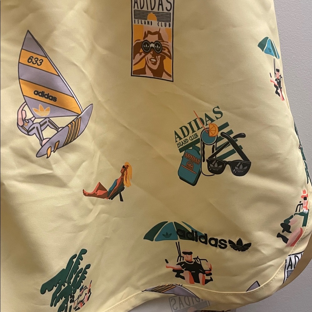 adidas Pale Yellow Tropical Print Short Sleeve Shirt & Shorts - Picture 5 of 8